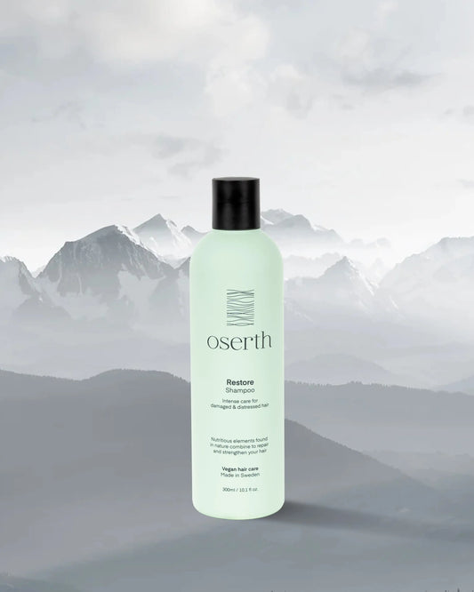 Oserth Restore Collection – Repair and rejuvenate damaged hair with vegan, sustainable products infused with nourishing natural ingredients.