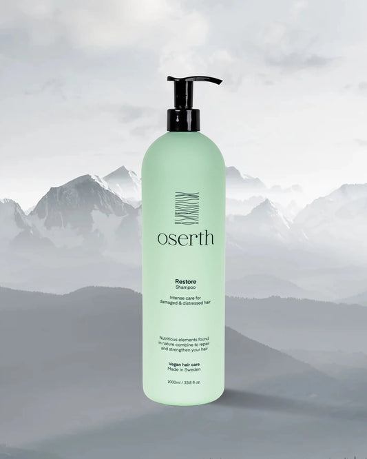 Oserth Restore Collection – Repair and rejuvenate damaged hair with vegan, sustainable products infused with nourishing natural ingredients.
